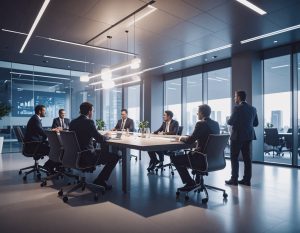 Firefly_erstelle ein foto mit einer Besprechungssituation in einer großen Firma mit Besprechu 727504_S